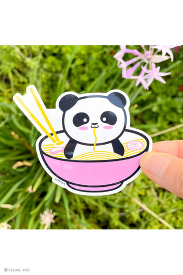 Panda Ramen Pink Bowl Sticker - Vinyl Sticker, Laptop Weatherproof Cute
