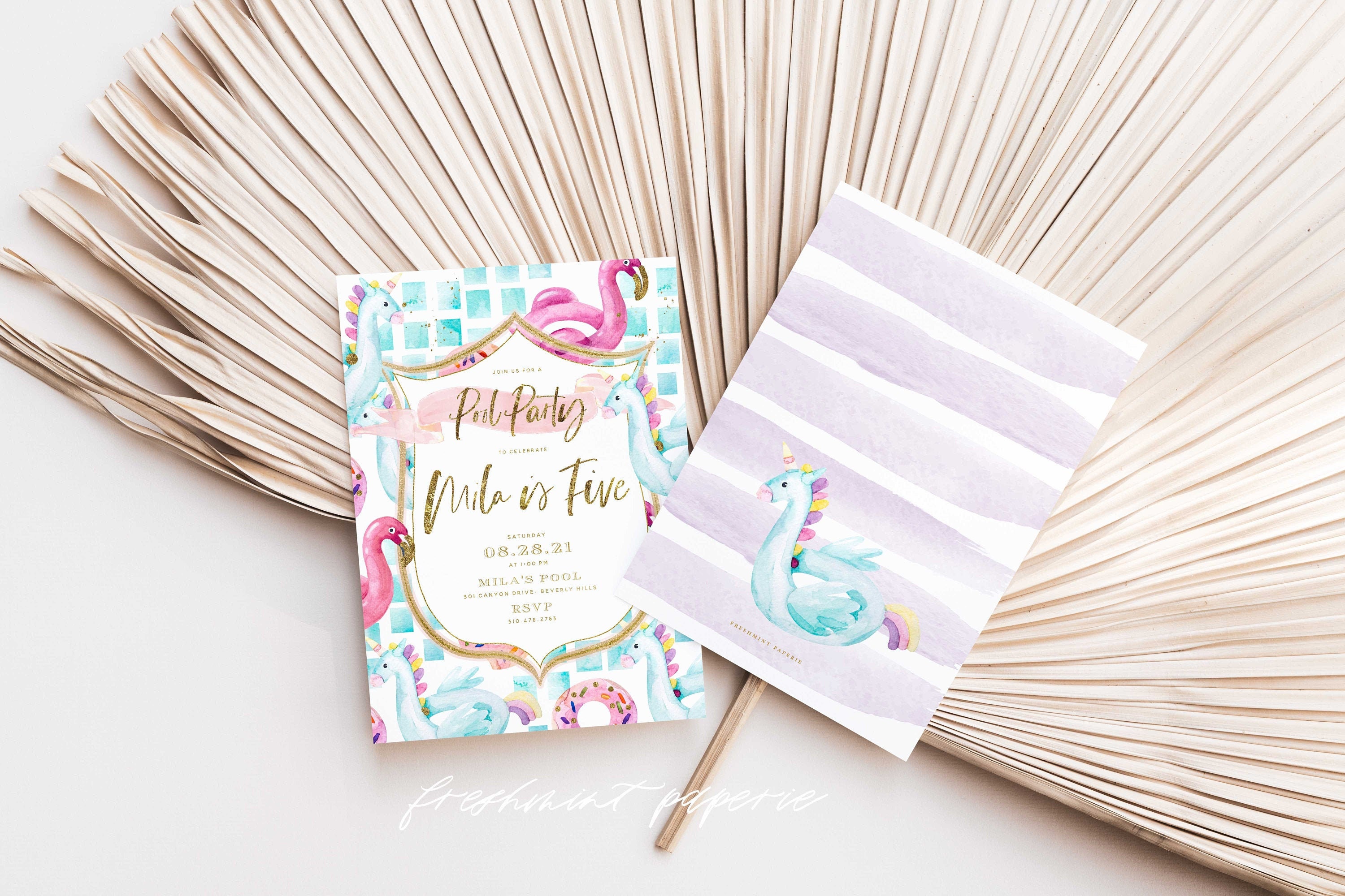 Pool Party Invitation - Flamingo Unicorn Invitation Kids Invitations