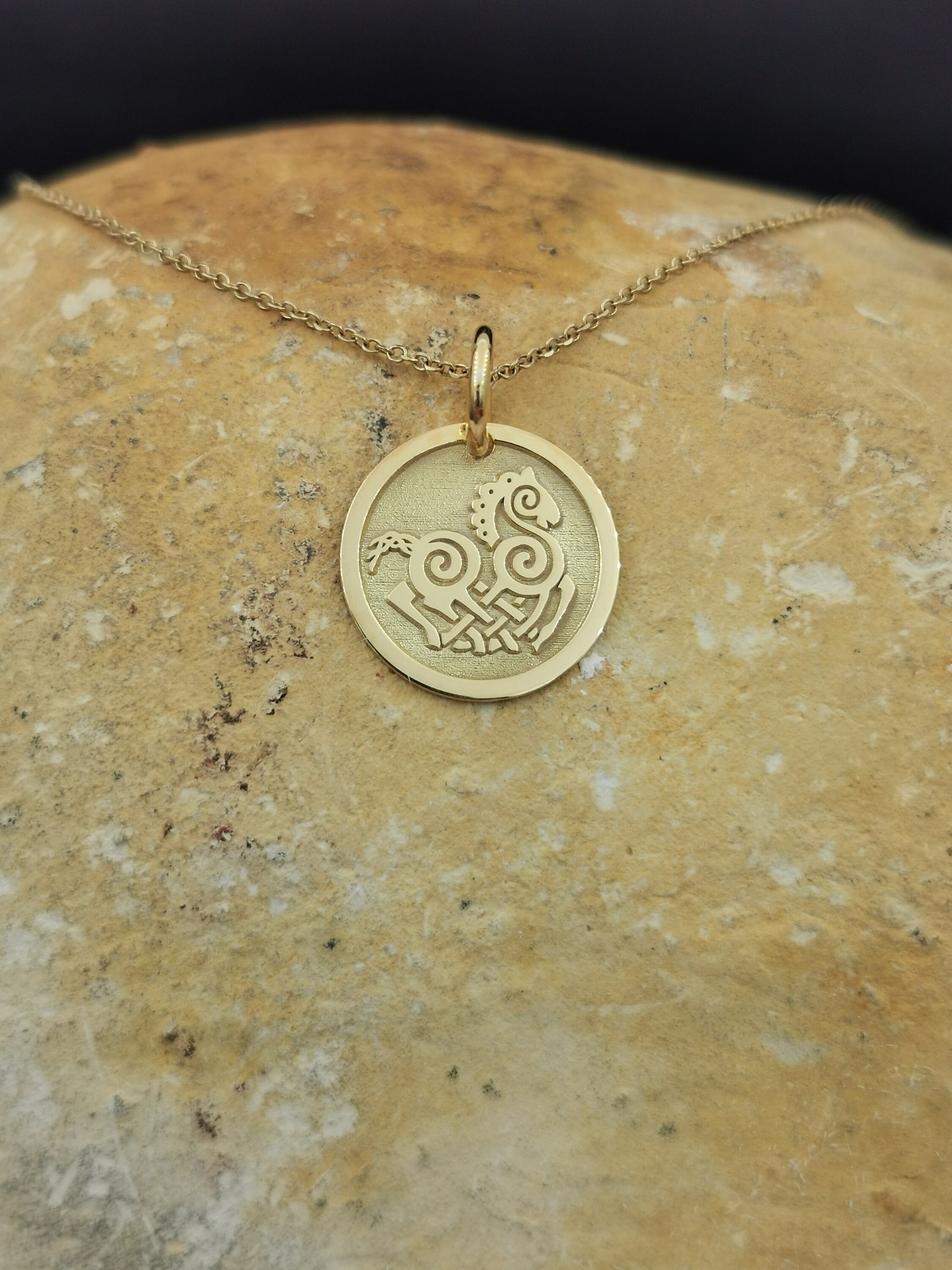 Dainty 14K Solid Gold Sleipnir Necklace, Personalized Pendant, Odins Horse Norse Vikings Necklace