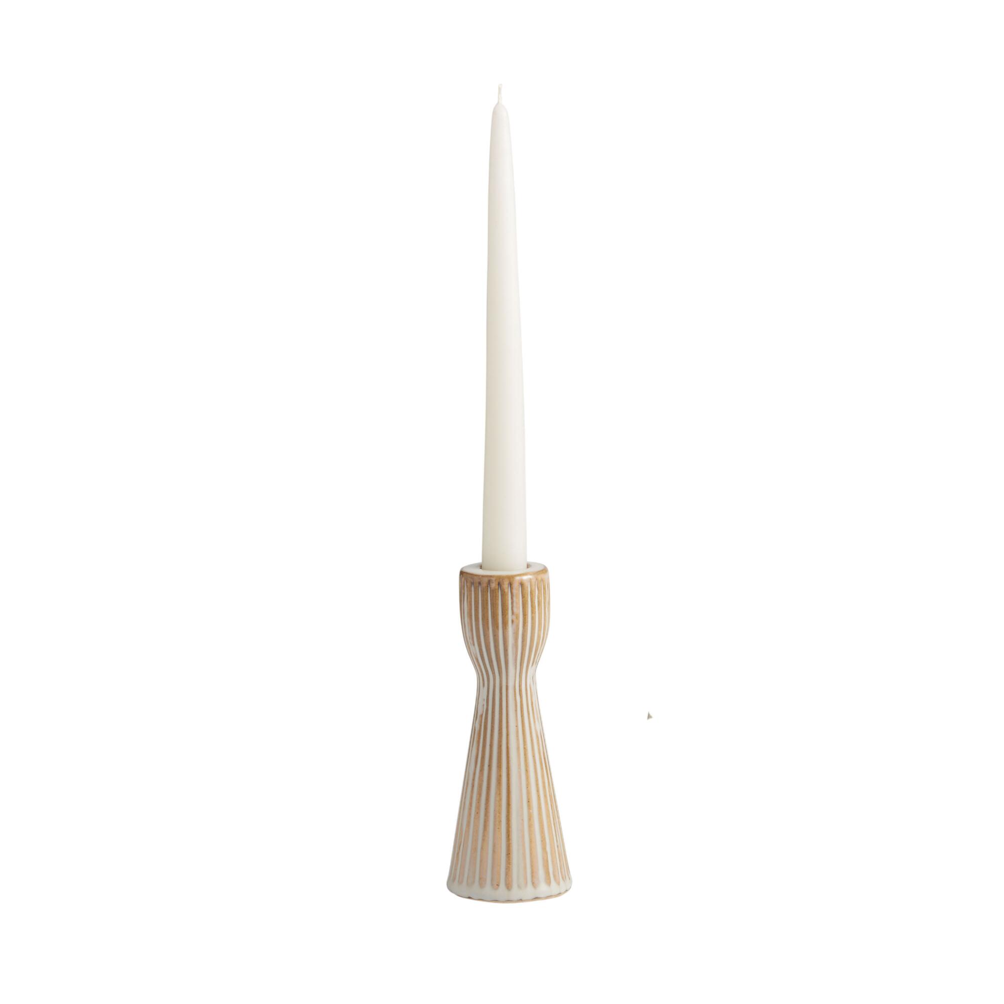 Small Ivory Ribbed Ceramic Taper Candle Holder Set of 2: White by World Market