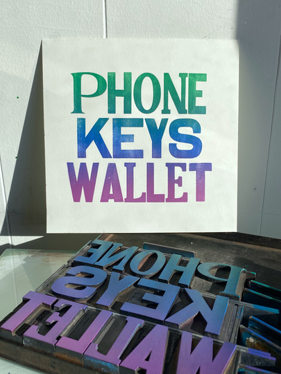 Phone Keys Wallet Letterpress Print 8In X