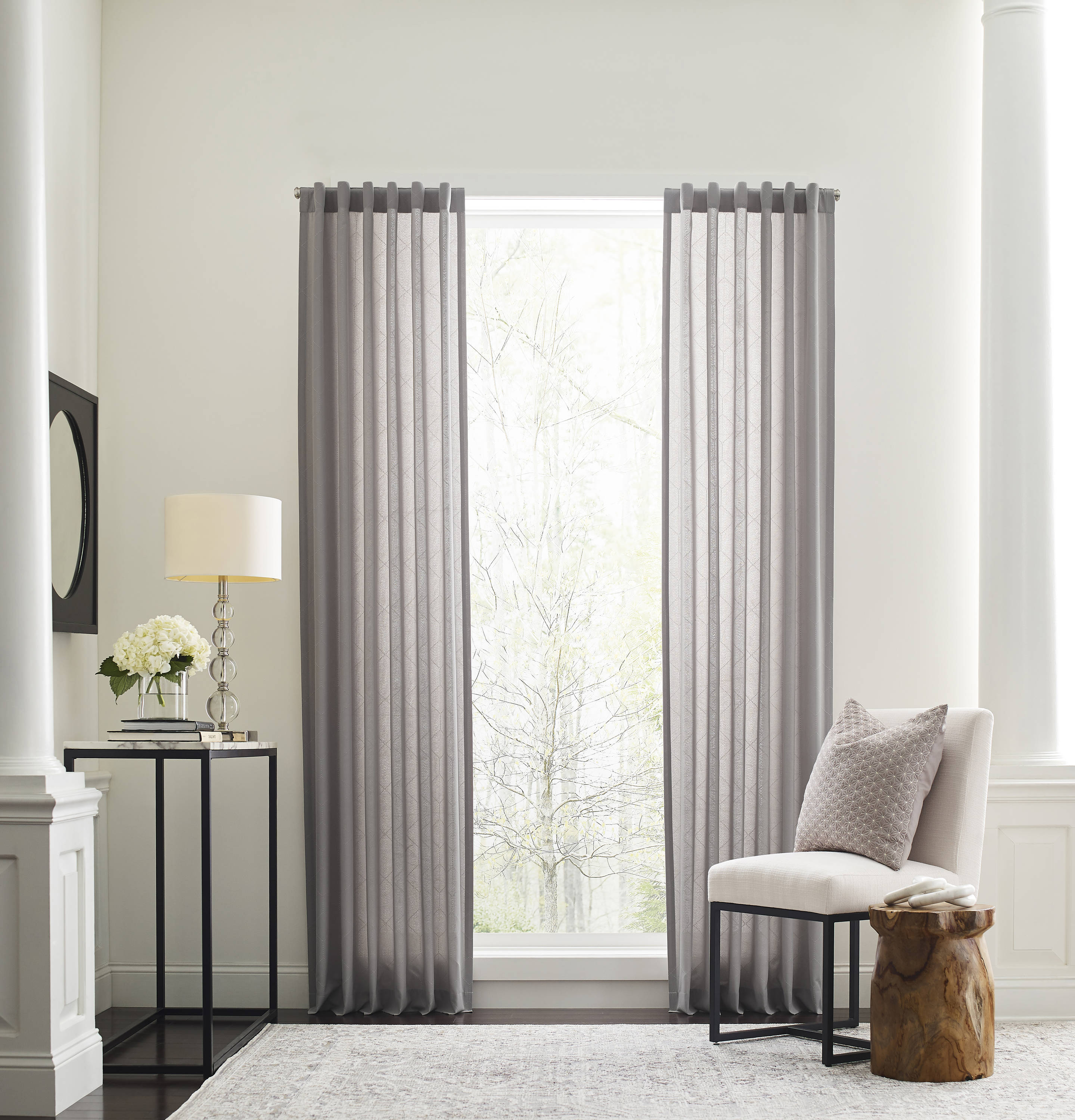 Origin 21 108-in Gray Polyester Blend Light Filtering Back Tab Single Curtain Panel | 3728173