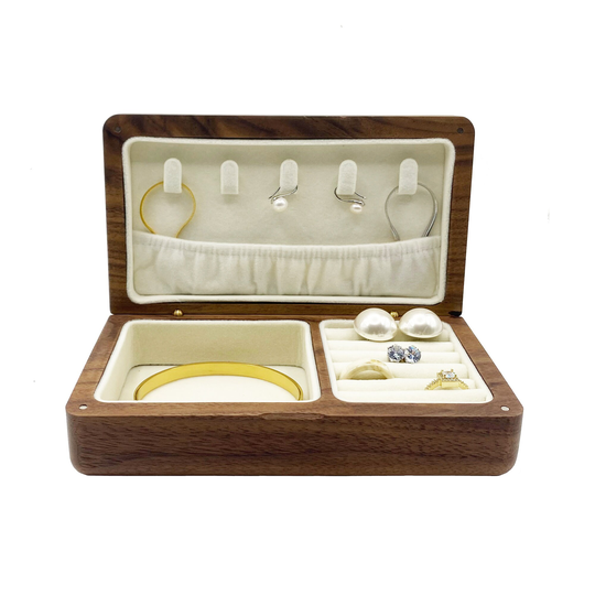 Solid Walnut Wood Jewelry Box For Women Girls, Wooden Storage Earrings Rings Necklace Bracelet