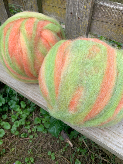 Alpaca Wool Blend Roving, 4 Ounces, "Citrus Sherbert"