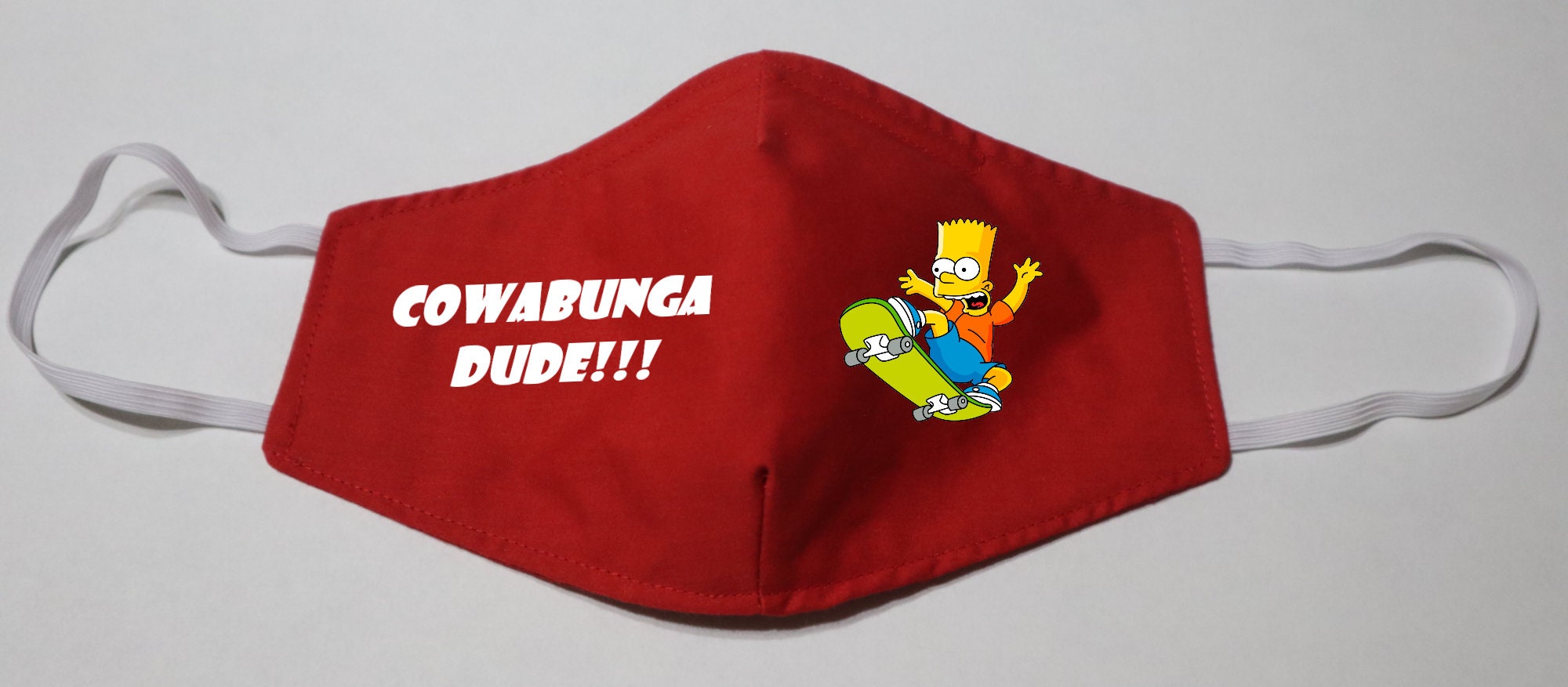 Handmade Cotton Blend Customizable Face Masks With Adjustable Ear Loops - Bart Simpson Skateboard