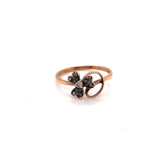 10Kt Rose Gold White & Chocolate Diamonds Flower Swirl Ring