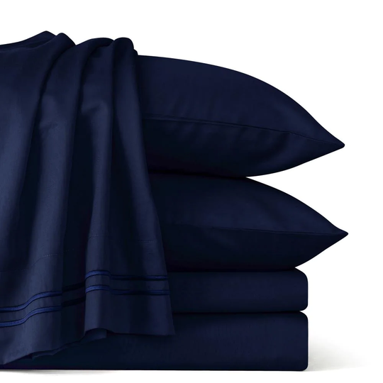 Subrtex Tencel King 300-Thread Count Cotton Blend Navy Bed Sheet in Blue | SBTQS4K-NA