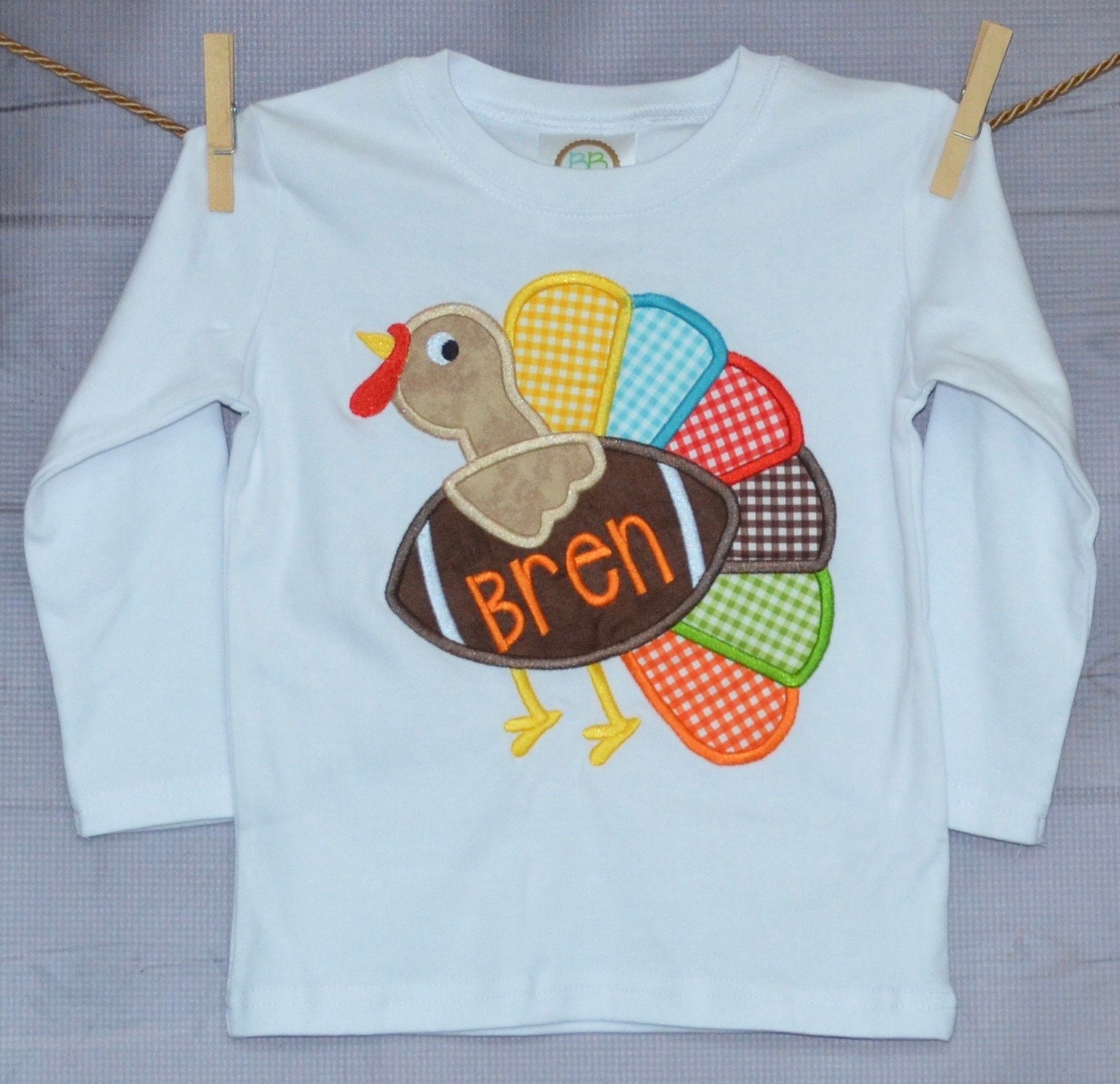 Personalized Football Turkey Applique Shirt Or Bodysuit For Boy Girl