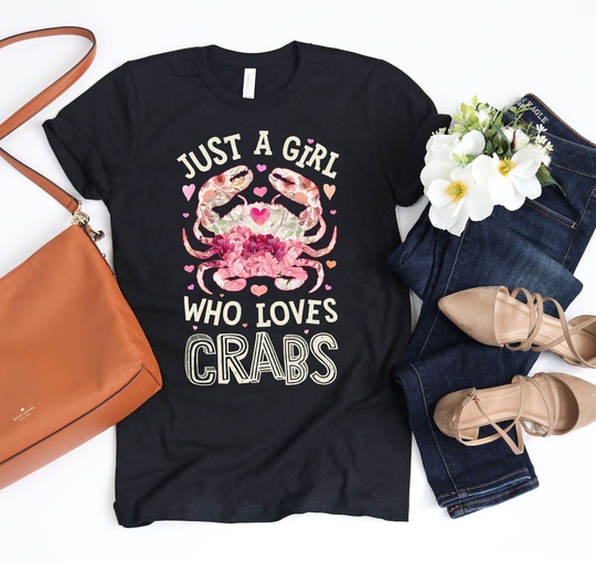 Just A Girl Who Loves Crabs Flower Shirt/Crab Gifts Design Lover Gift Print Tank Top Hoodie