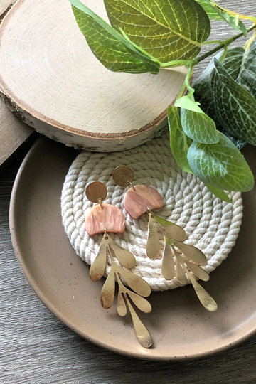 Rose Gold Earrings, Clay Lightweight Statement Party Leaf Earrings
