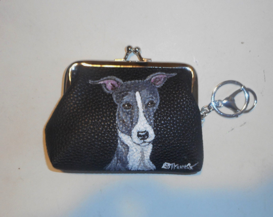 Italian Greyhound Dog Portrait Coin Purse With Key Chain Hand Painted