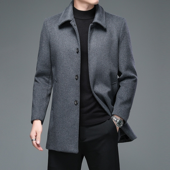 High Quality Mens Winter Jackets and Coats Business Casual Woolen Jackets Coats Long Overcoat Men Turn Down Collar Wool Blends - light gray, xl - grey