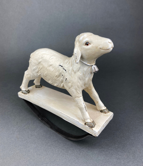 Lamb Figurine. Rocking Ram Statuette With Silver Bell. Children's Room Or Shabby Chic Home Decor