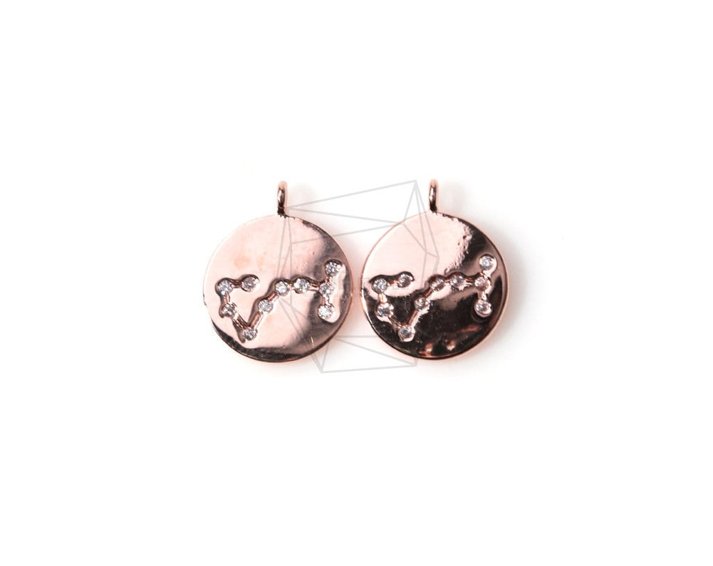 Pdt-1012-P/2Pcs - Zodiac Sign Charm(Scorpio/Constellation Disc Pendant/10mm/Rose Gold Plated Brass