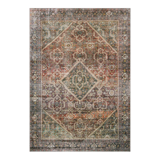 Rust and Green Distressed Persian Style Washable Area Rug: Red/Multi - Polyester - 8' x 10' by World Market