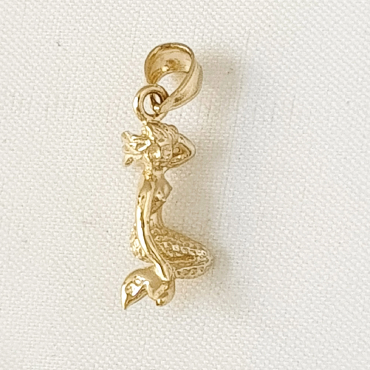 14K Yellow Gold Mermaid 3D Solid Pendant