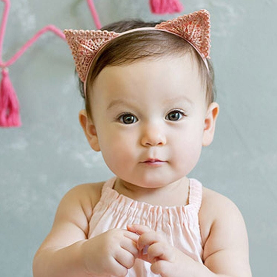 Baby Girls Cat Ears Headband With Soft Delicate Lace