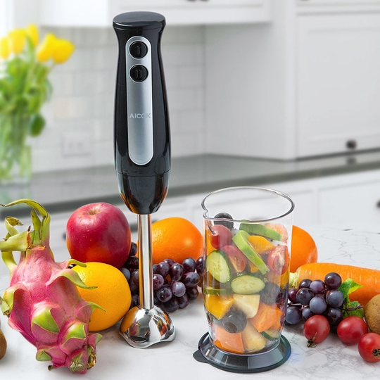 Immersion Blender, 2 in 1 Hand Blender 400 Watt 2 Speed, Slip-proof Ergonomic Grip Stick blender 700ml BPA-Free Blending Jar