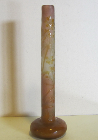 Antique Emile Gallé Cameo Glass Vase, Acid Etched Vase With Flowers, Pate De Verre, Art Nouveau, France, Ca 1900