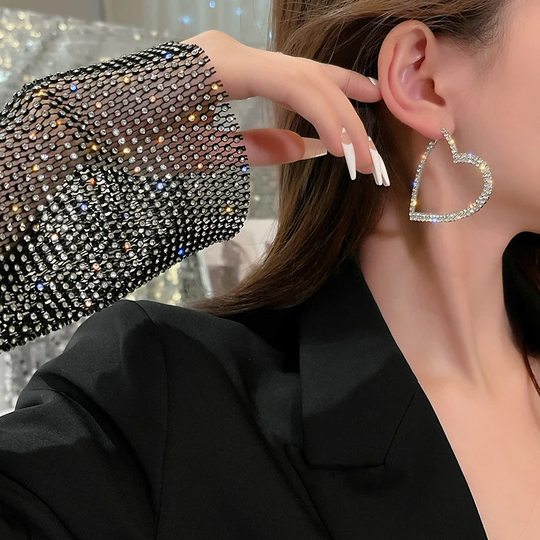 Hearts Moment Hoop Earrings, Crystal Heart Hoop Earrings, Fashionable Earring, Pave Heart Earring