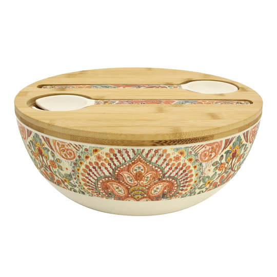 Paisley Bamboo Fiber Serving Bowl and Salad Servers Set: Multi by World Market
