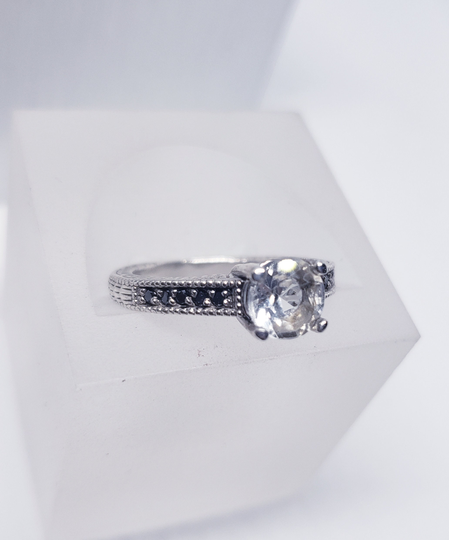 sterling Silver Aquamarine & Black Diamond Ring, March Birthstone, Fashion Ring
