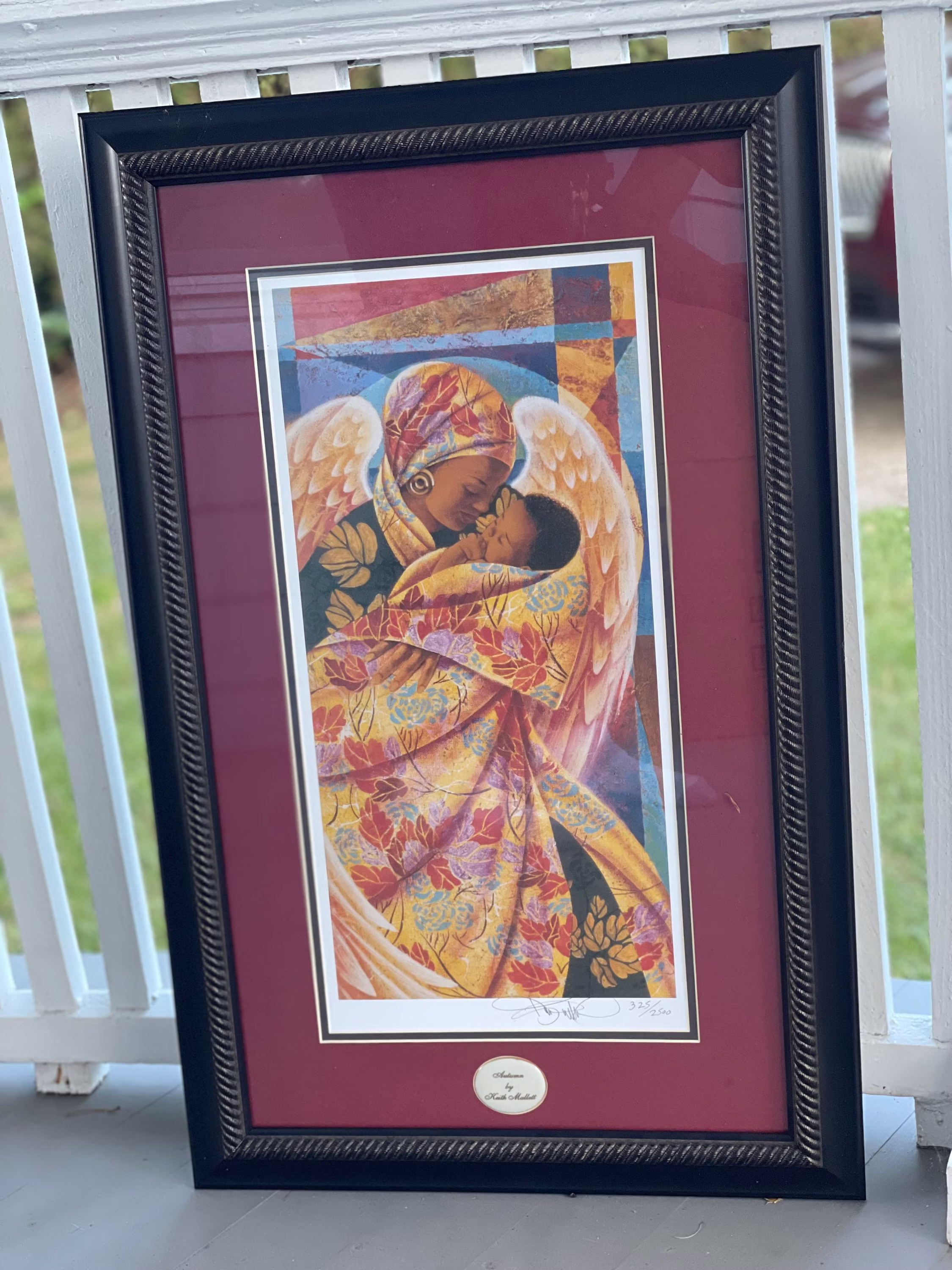 Keith Mallett Autumn African American Guardian Angel Signed/Numbered Art Print #325/2500 Coa On Back. Frame Is ~ 27 1/2 X 17" New With