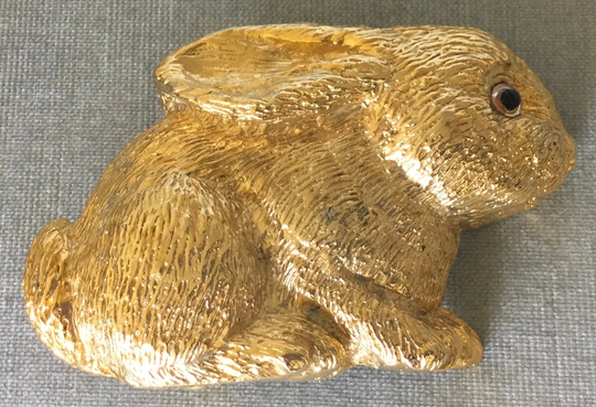 Rarest Mimi Di N Signed Bunny Rabbit W/Glass Eye Big Belt Buckle Gold Metal Vintage Designer Runway Couture Large Animal Preppy Statement