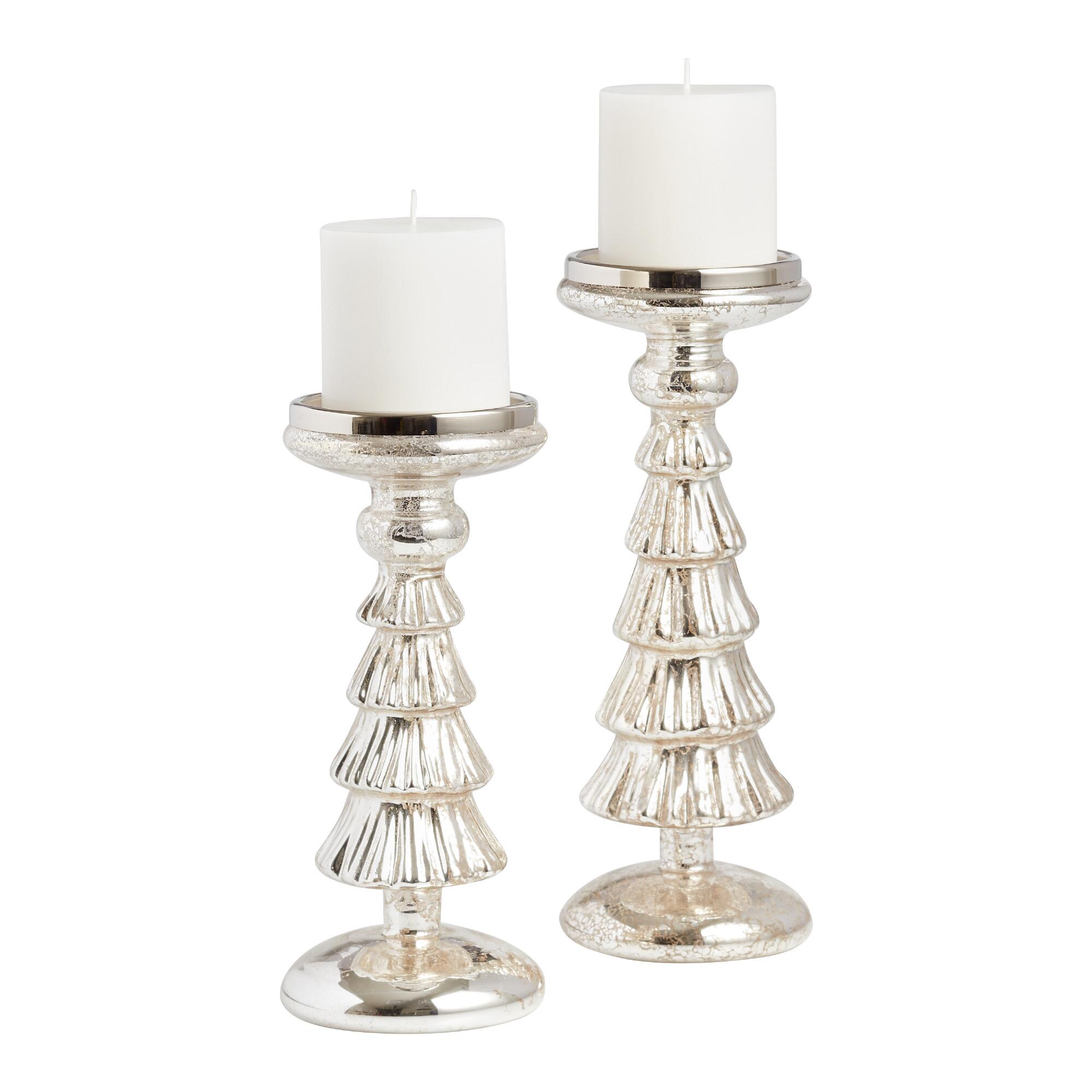 Pier Place Mercury Glass Christmas Tree Pillar Candleholder: Silver by World Market