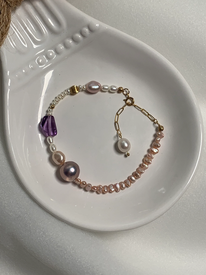 Natural Freshwater Pearl Bracelet | Edison Purple Various Amethyst 14K Gold Filled Jewelry Pink Baroque Gift For Her