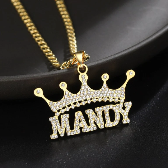 Crystal Crown Name Necklace By Beceff® Royal Nameplate Inlaid Queen Tiara Pendant Jewelry For Loving Wife