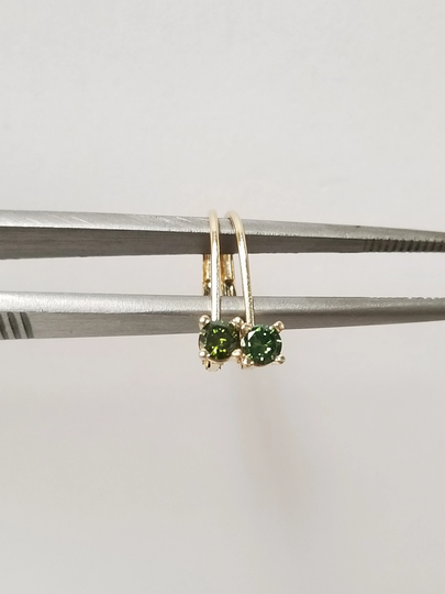 3mm Estate 14K Yellow Gold Natural .20Ct Green Diamond Earrings Lever Back .30Ct Ge59