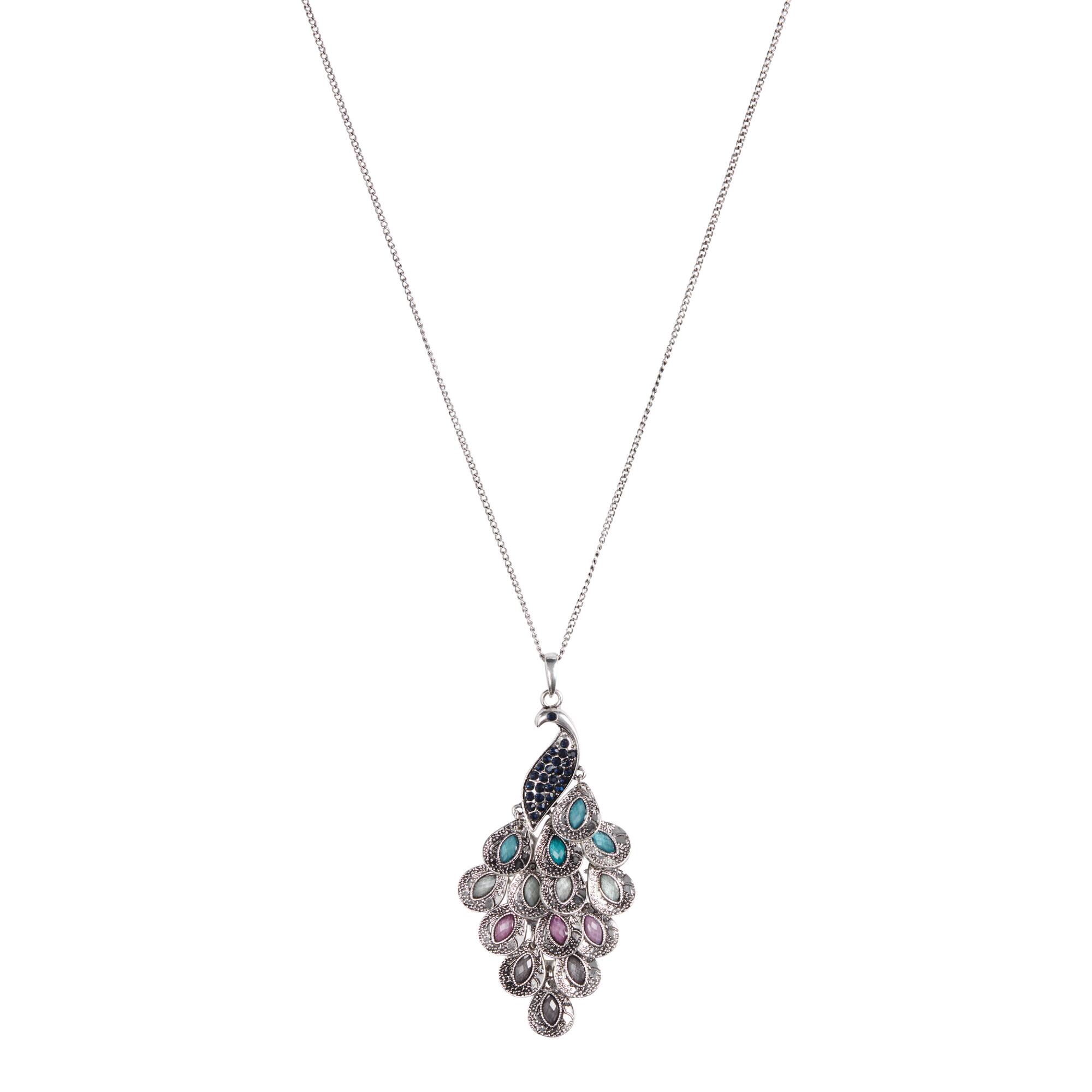 Silver Peacock Pendant Necklace by World Market