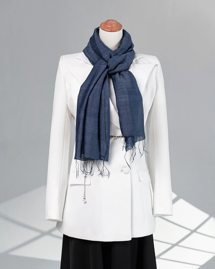 100% Natural Linen Silk Blend Shawl in Dark Grey, Steel Blue Shawl, Midnight Soft Scarf 30x70 Inches
