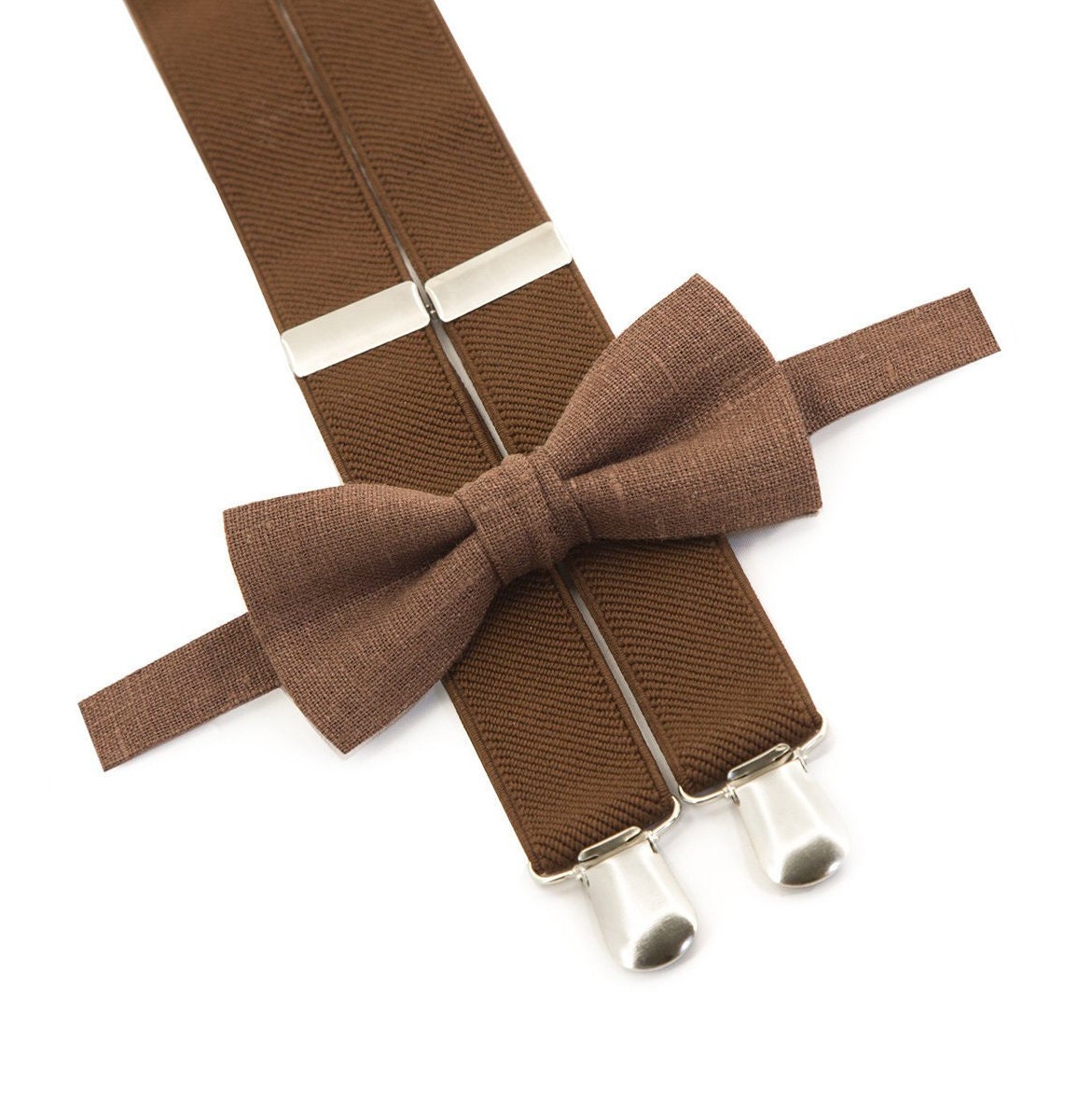 Brown Bow Tie & Suspenders Boy Birthday Outfit Baby Bowtie Suspender Set