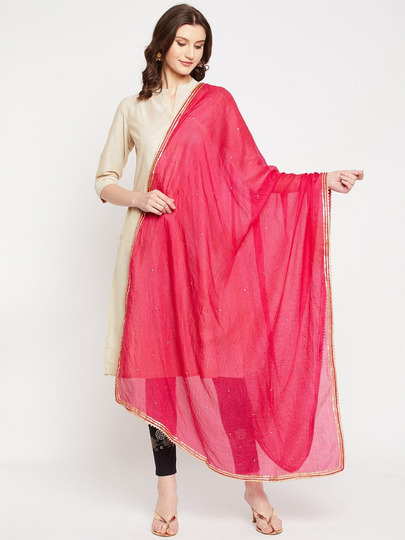 Women Cotton Blend Peach-Coloured Solid Dupatta Gotta Patti, Embellished Border Free Shipping