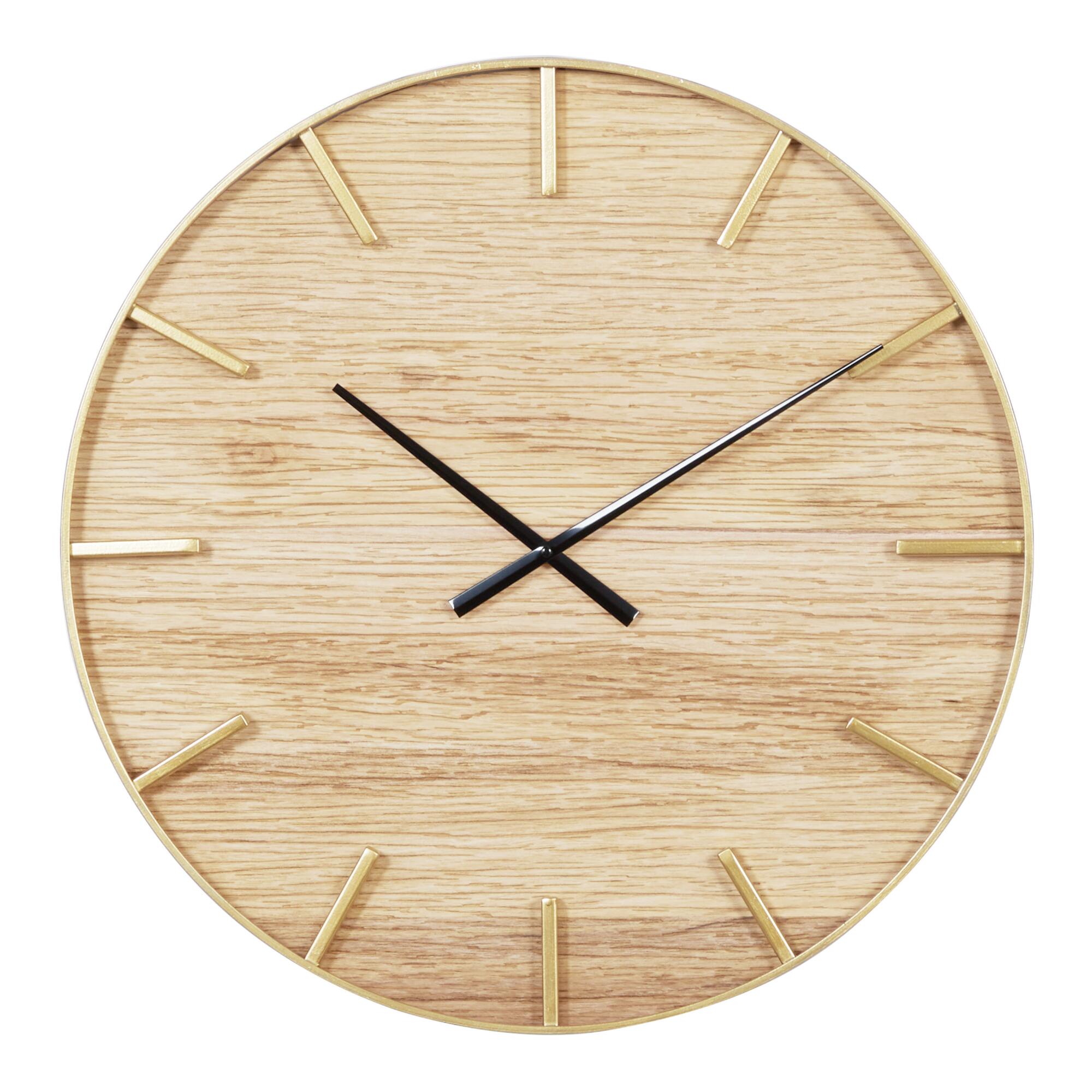 Wood Grain and Metal Wall Clock: Black/Brown/Gold by World Market