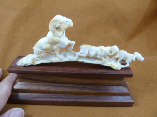 Rams Ram Sheep Running Carved Of Shed Antler Figurine On Wood Base Bali Detailed Carving Moose Antler Display Bighorn Ram-10
