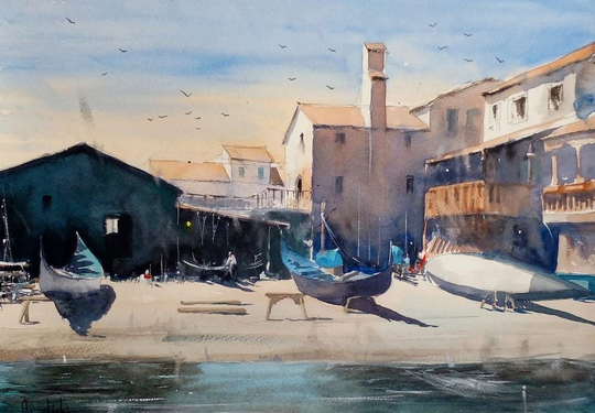 Original Watercolor Venice Painting, Squero Di San Trovaso, Father's Day Gift, Gondola Shipyard, Gift For Him, Her