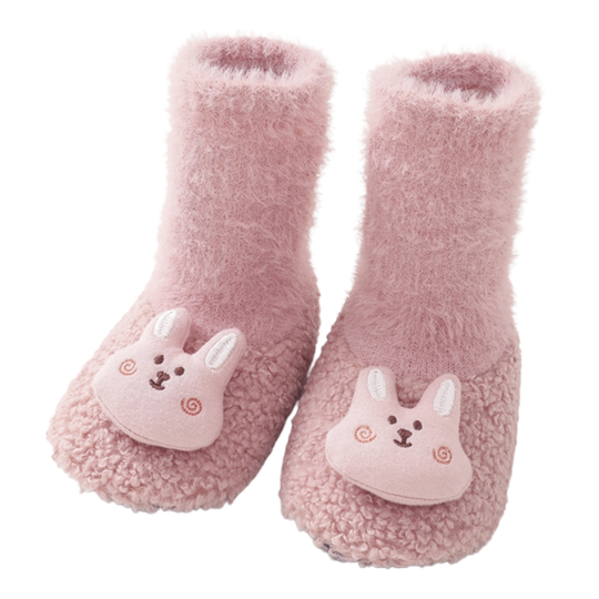 1 Pair Toddler Socks Eye-catching Wear Resistant Blend Fabric Cartoon Non-slip Newborn Warm Socks for Home - pink, 12cm