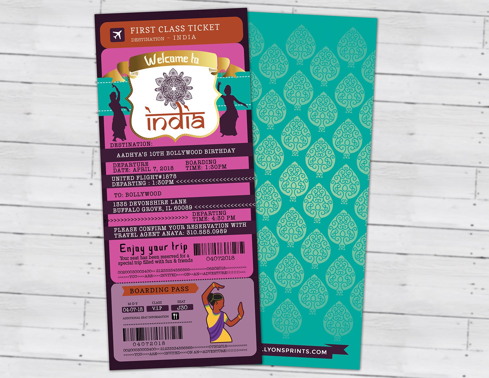 Passport & Ticket Birthday Invitation, Bollywood - Travel Party Invitation - Birthday-Ethnic, India, Hindu