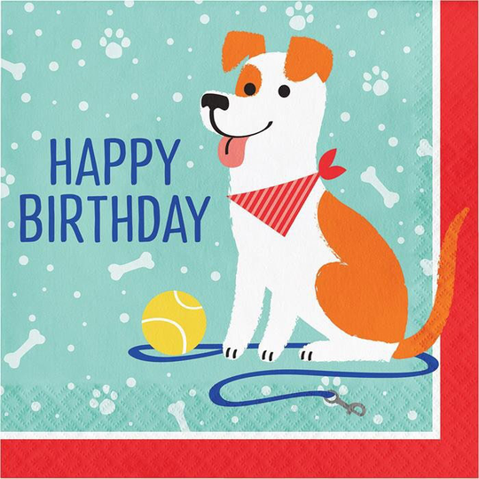 Dog Party Happy Birthday Luncheon Napkins, Party, Puppy Set Of 16 Napkins