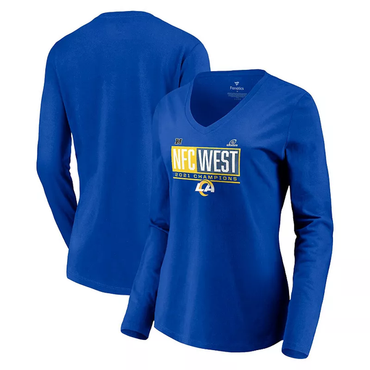 Women's Fanatics Branded Royal Los Angeles Rams 2021 NFC West Division Champions Blocked Favorite V-Neck Long Sleeve T-Shirt, Size: Small, Blue