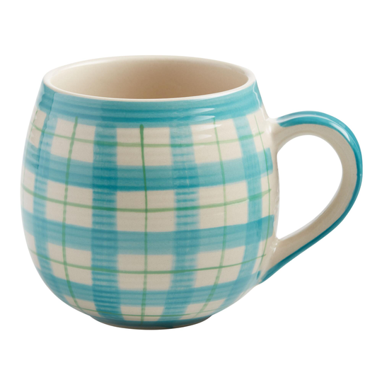 Rounded Blue And Green Plaid Hand Painted Mug - Stoneware by World Market