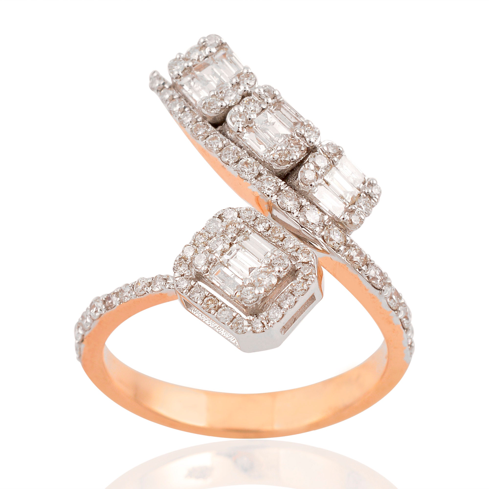 Gifts For Mom 18K Rose White Gold Natural 1.00 Ct Hi Color Si Clarity Baguette Diamond Pave Wrap Ring Handmade Fine Certified Jewelry