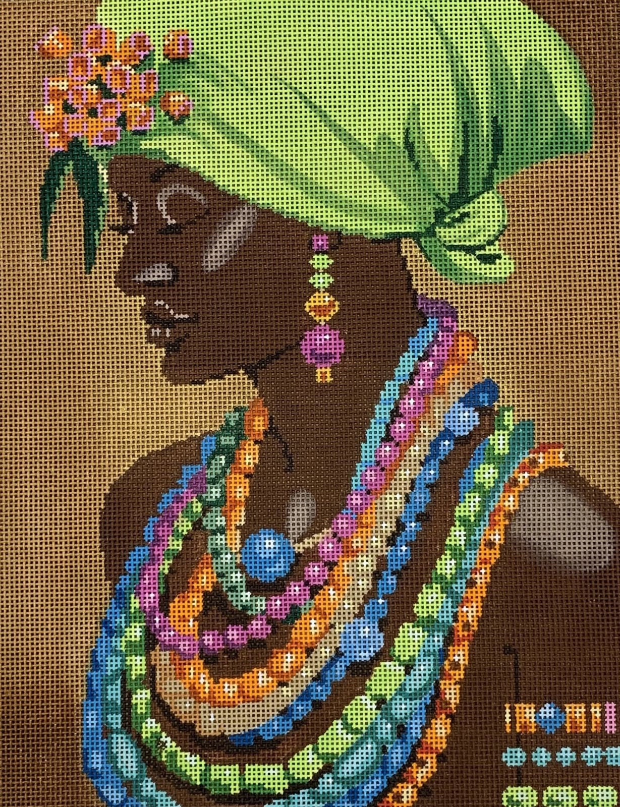 Needlepoint Handpainted Labors Of Love Bejeweled Lady 13x10 -Free Us Shipping
