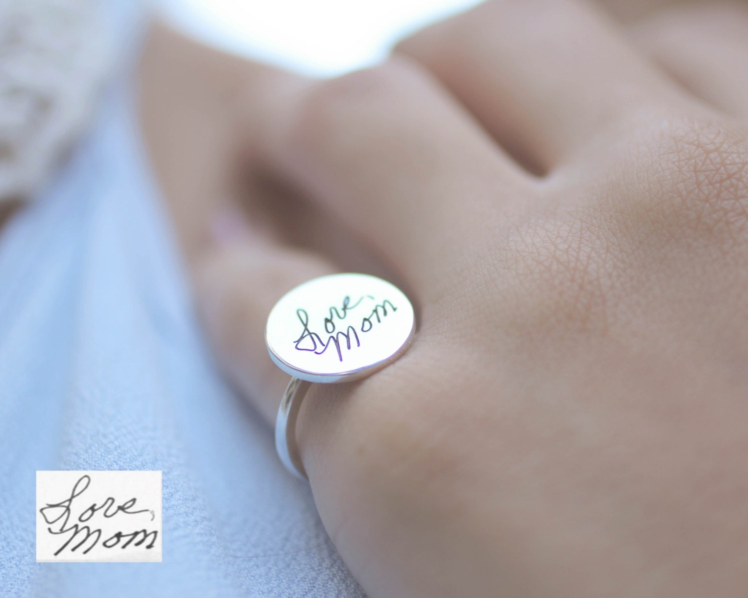 Memorial Handwriting Disc Ring Actual Band Gold Nameplate Circle Minimalist Rm20