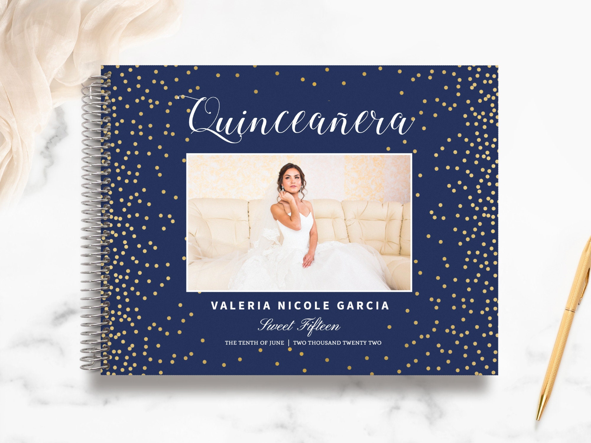 Quinceaera Guestbook | Birthday Guestbook Personalized Registry Book Faux Foil Confetti Frame