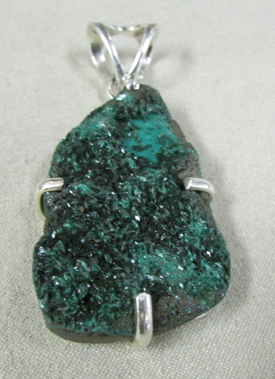 sterling Silver & Green Druzy Pendant +