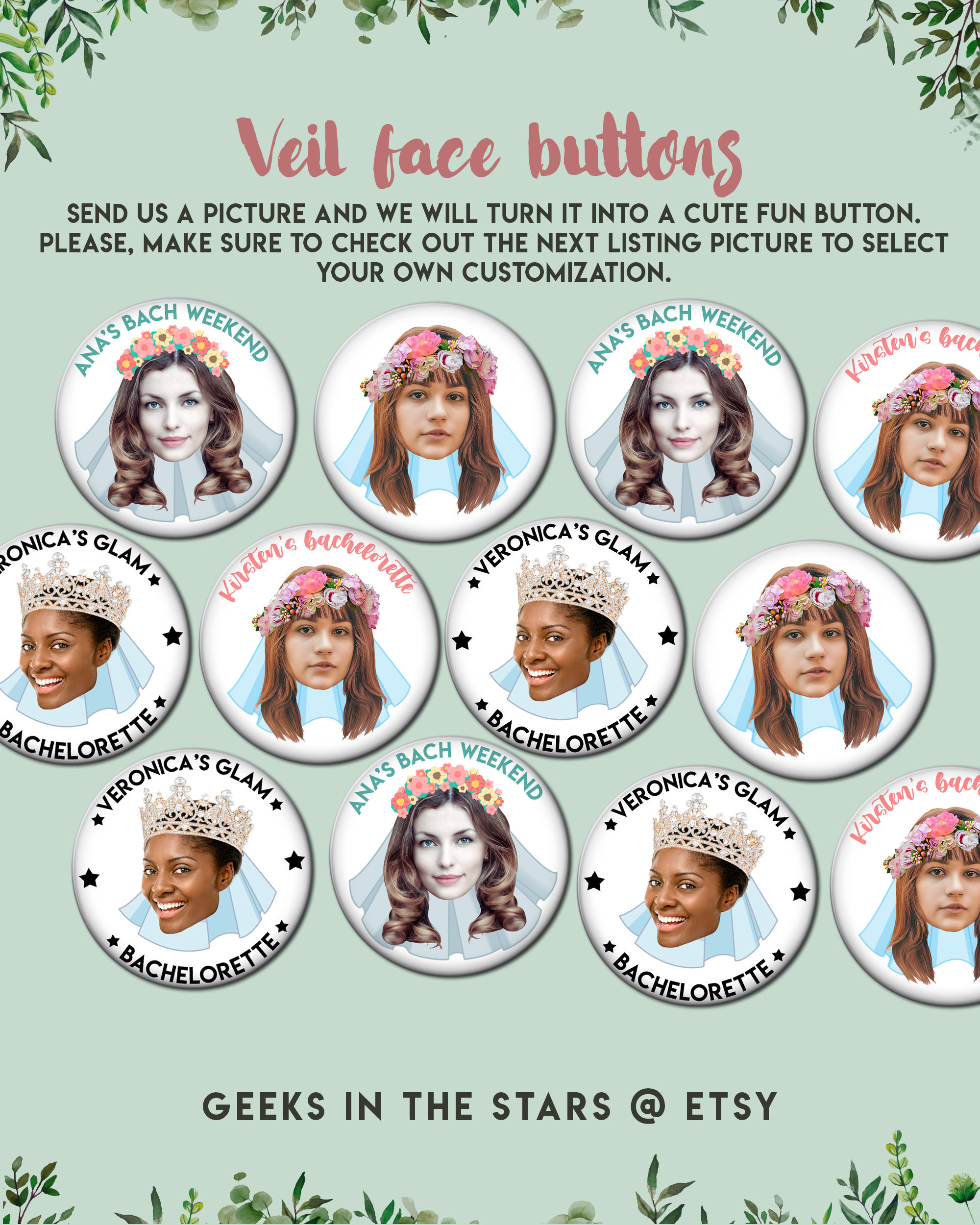 Custom Veil Buttons | Bridal Shower Wedding Bachelorette Size 2.25 Badges Pinbacks Party Favors Bride